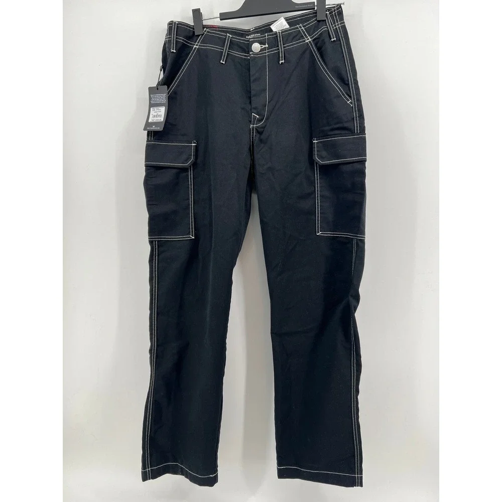 True Religion Mens Jet Black Contrast Stitch Cargo Pants 108335 Size 32 NWT
